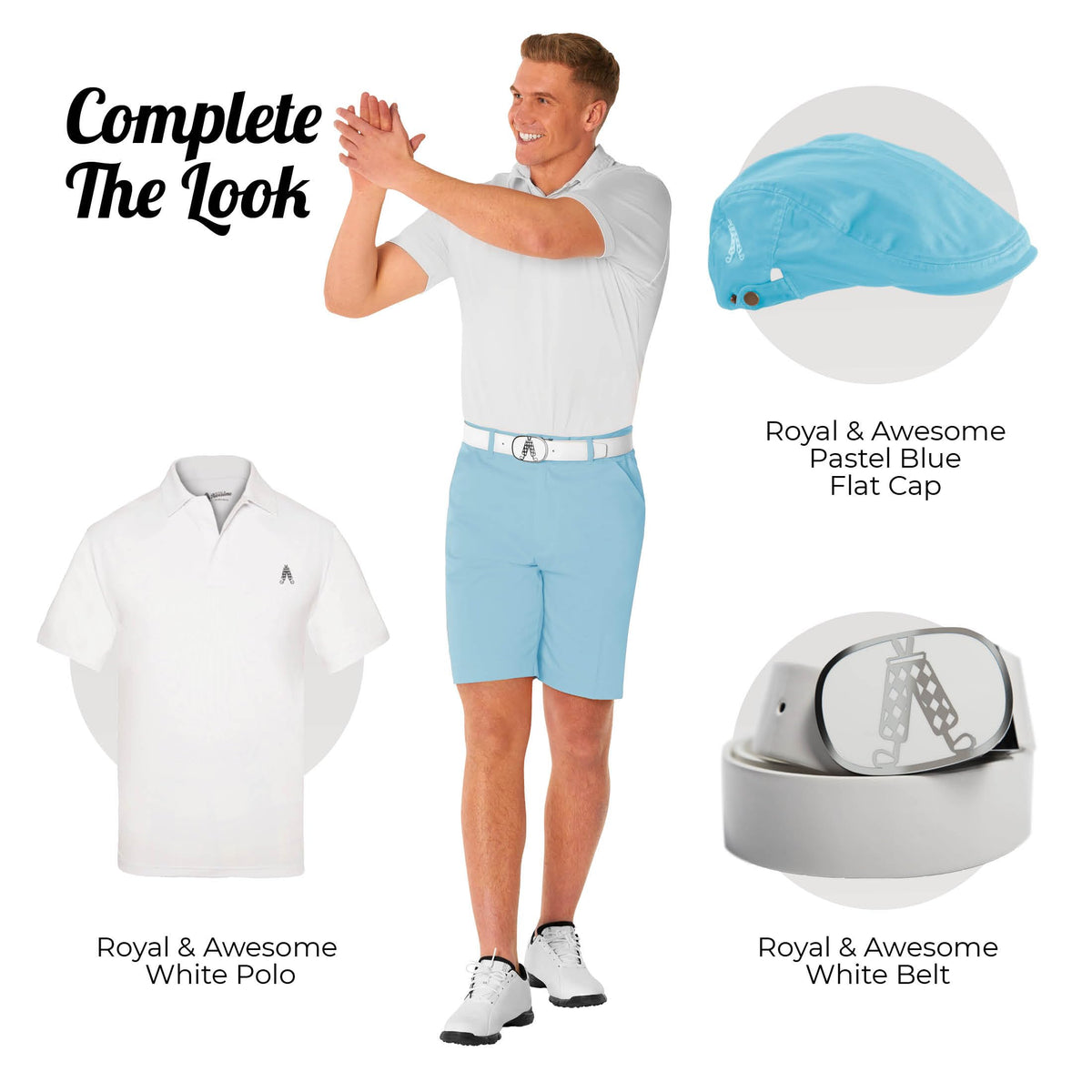 Royal & Awesome golf shorts with comfortable stretch and relaxed fit for all-day wear.