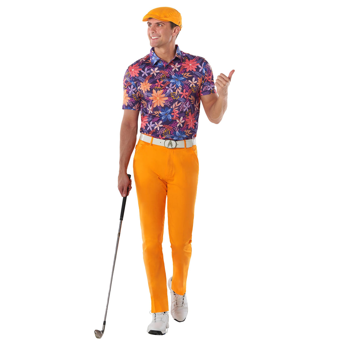 Royal & Awesome orange slice pants, back view highlighting bold style and breathable fabric.