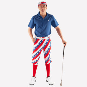 Royal & Awesome Pars and Stripes USA knickers side view showing velcro leg adjustments.