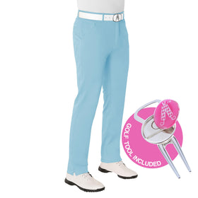 Royal & Awesome pastel blue golf pants front view for on-course style.