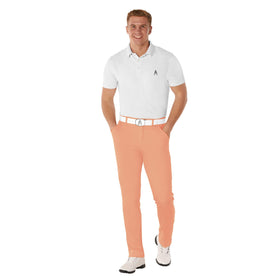 Royal & Awesome pastel orange golf pants belt loops for a customizable fit.