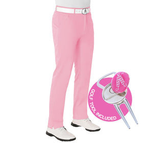 Royal & Awesome pastel pink golf pants with flat-front design for a sleek, modern look