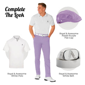 Royal & Awesome pastel purple golf pants, fabric close-up showing soft cotton-spandex blend