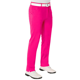 Royal & Awesome pink slice golf pants on model, front view, vivid color.