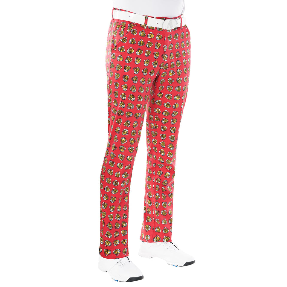 Royal & Awesome Pints Golf Pants in colorful diamonds on the course.