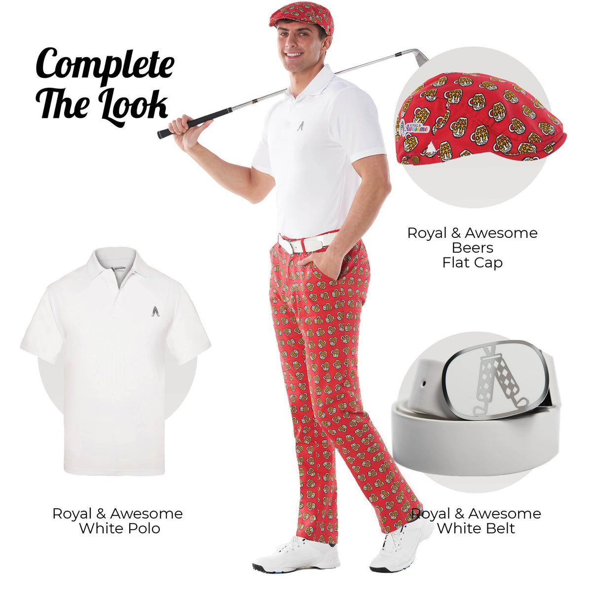 Royal & Awesome Pints Golf Pants made from cotton-spandex blend for comfort.