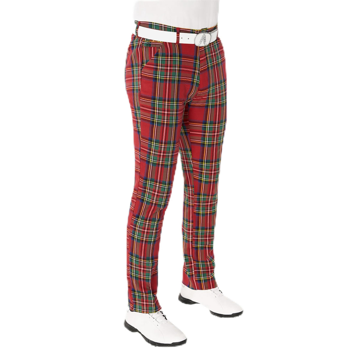 Royal & Awesome Stewart Tartan golf pants front view for standout course style