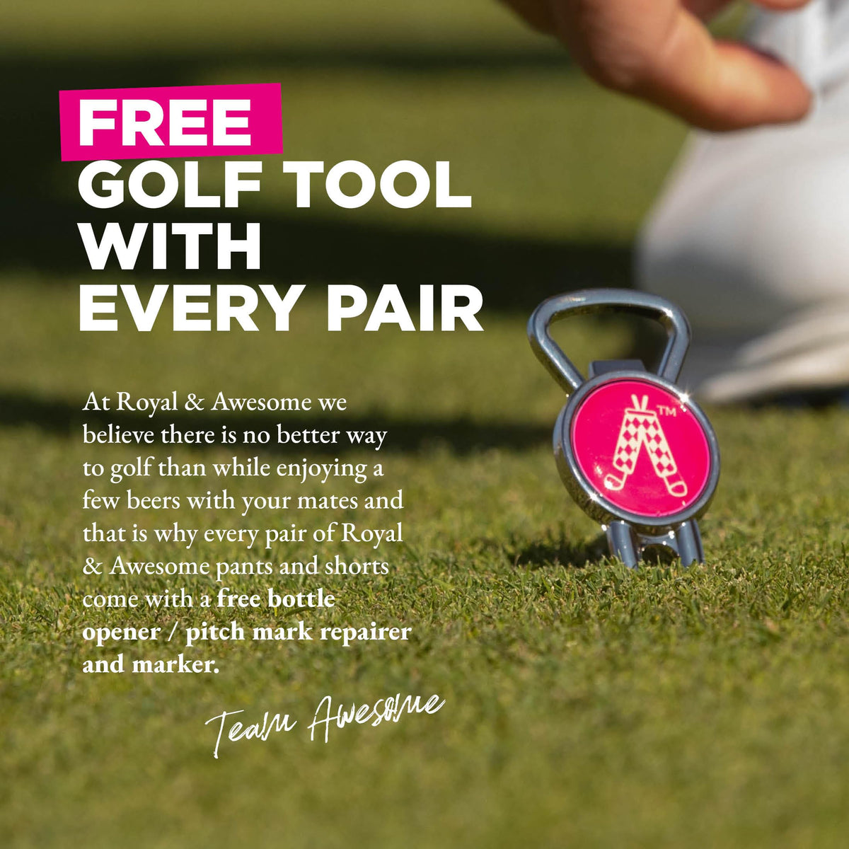 Royal & Awesome tee loops and deep pockets for convenient course storage