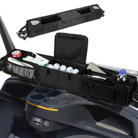 ROYALFAIR front storage basket with insulated cup holders keeps beverages secure on golf cart rides.