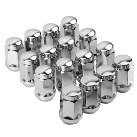 Roykaw 16-pack lug nuts closeup highlights chrome finish and durability.