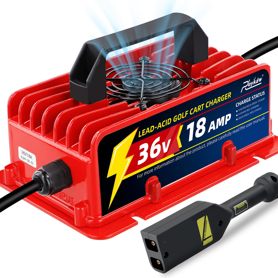 Roykaw 36V EZGO TXT charger with D-style plug for reliable power supply