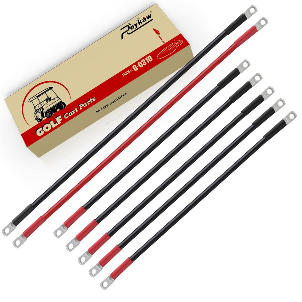 Roykaw 4-gauge EZGO TXT cables in black, ready for upgrade.