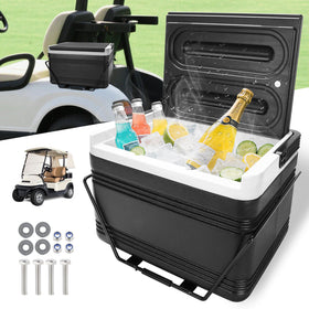 Roykaw 8L golf cart cooler mounted for easy access to cold drinks.