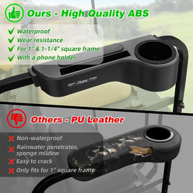 Roykaw armrest featuring built-in phone holder for hands-free access on the course.