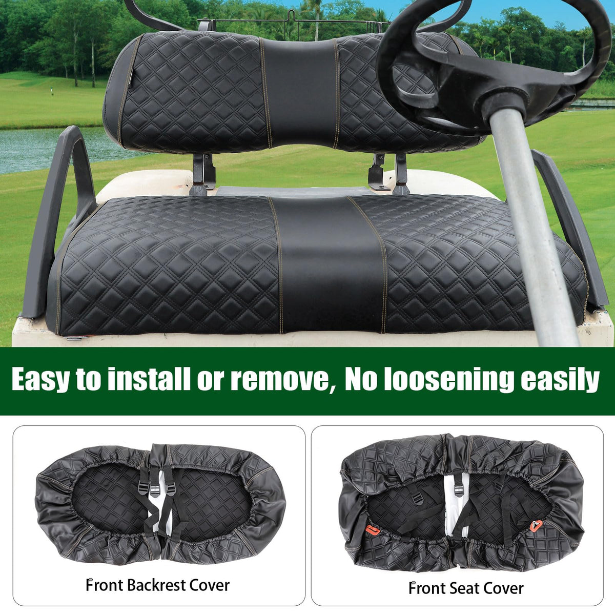 Backrest cover with adjustable straps secures fit.