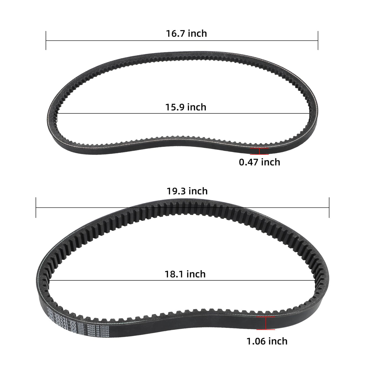 Roykaw belt kit packaging showing included drive and starter belts.
