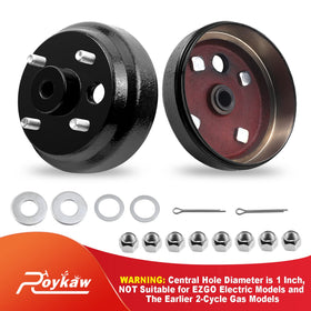 Roykaw brake hub drum with 4 studs for EZGO 4-cycle gas models.