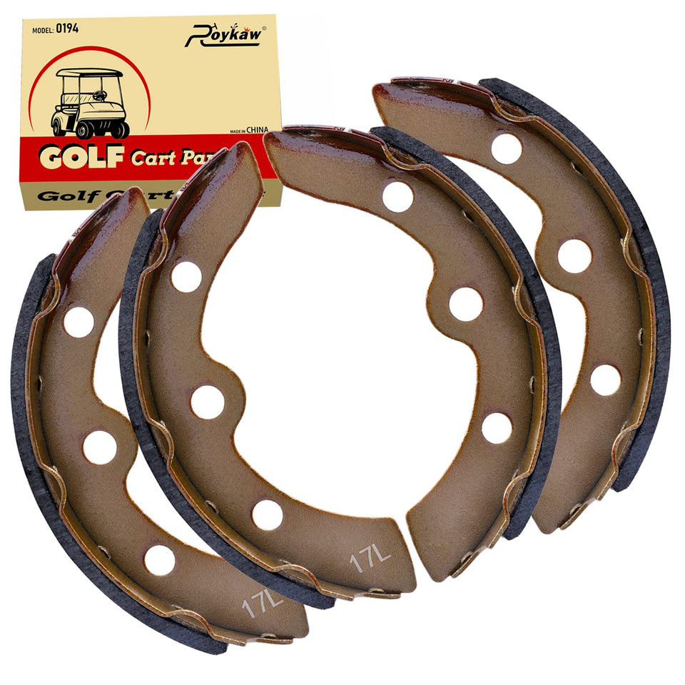 Roykaw brake shoes box contents show four long shoes for quick replacement