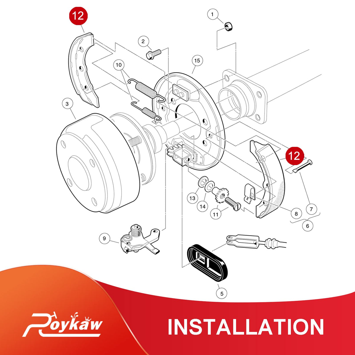 Roykaw brake shoes fit Club Car DS Carryall models