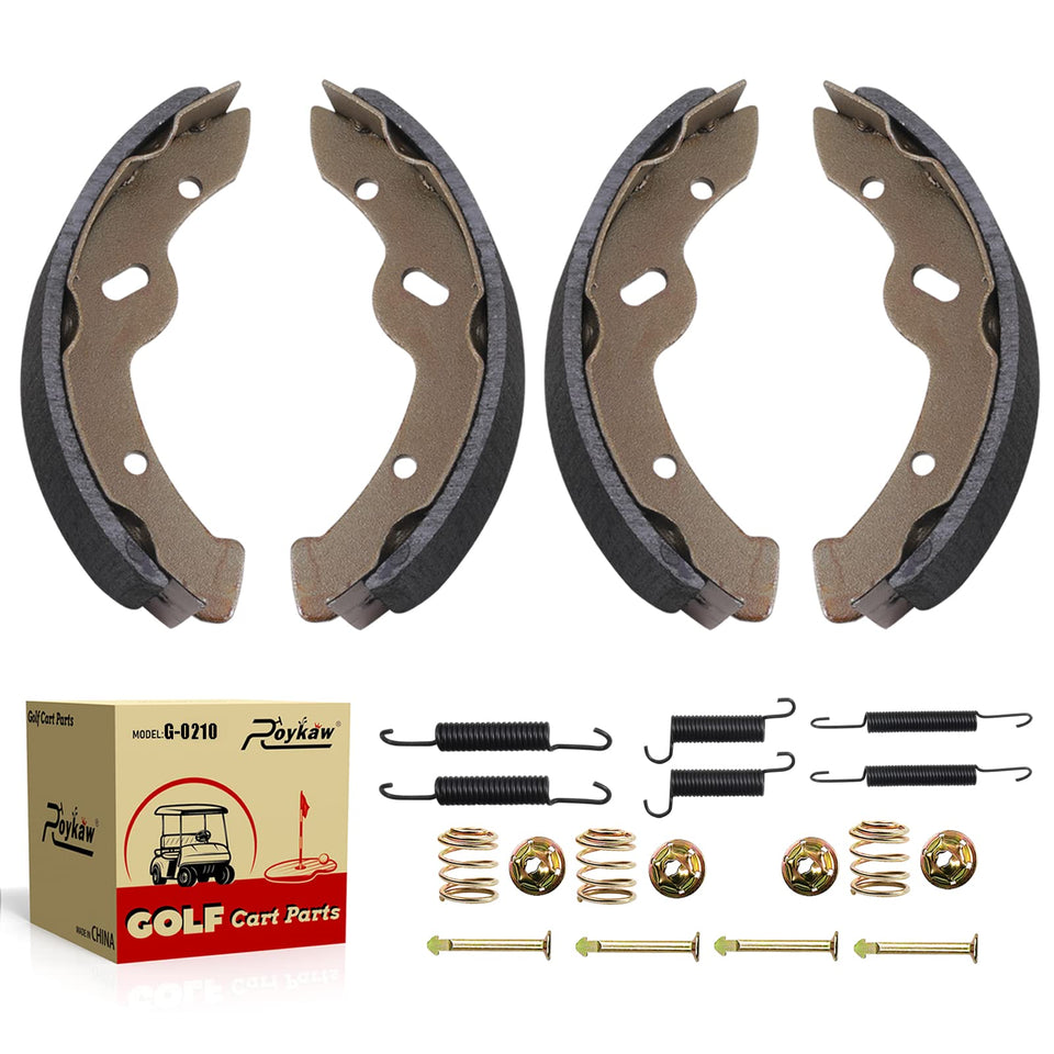 Roykaw brake shoes kit for EZGO TXT front view, ready for brake maintenance