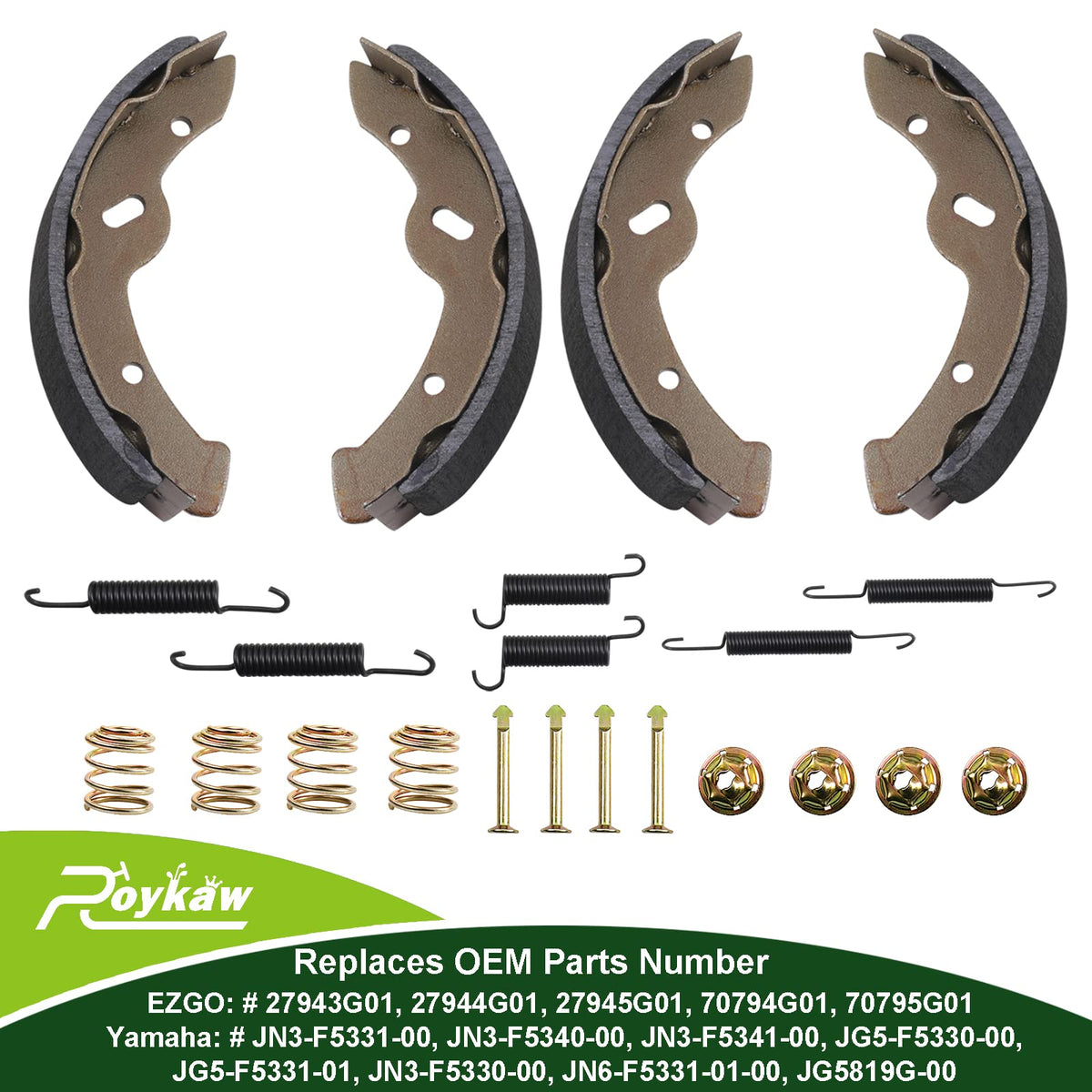 Roykaw brake springs kit EZGO closeup of springs and hardware
