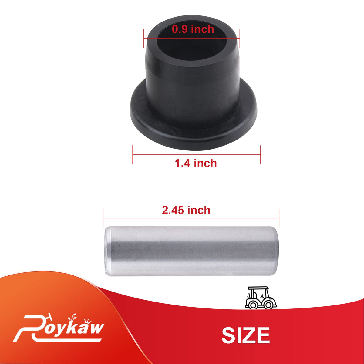 Roykaw passenger-side bushing aligns EZGO RXV suspension.