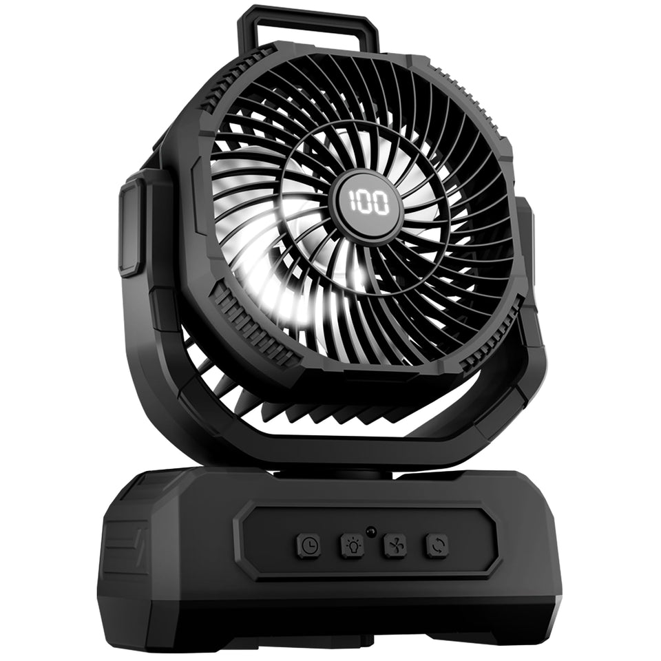 Roykaw camping fan shows 20800mAh battery level for extended outdoor cooling.