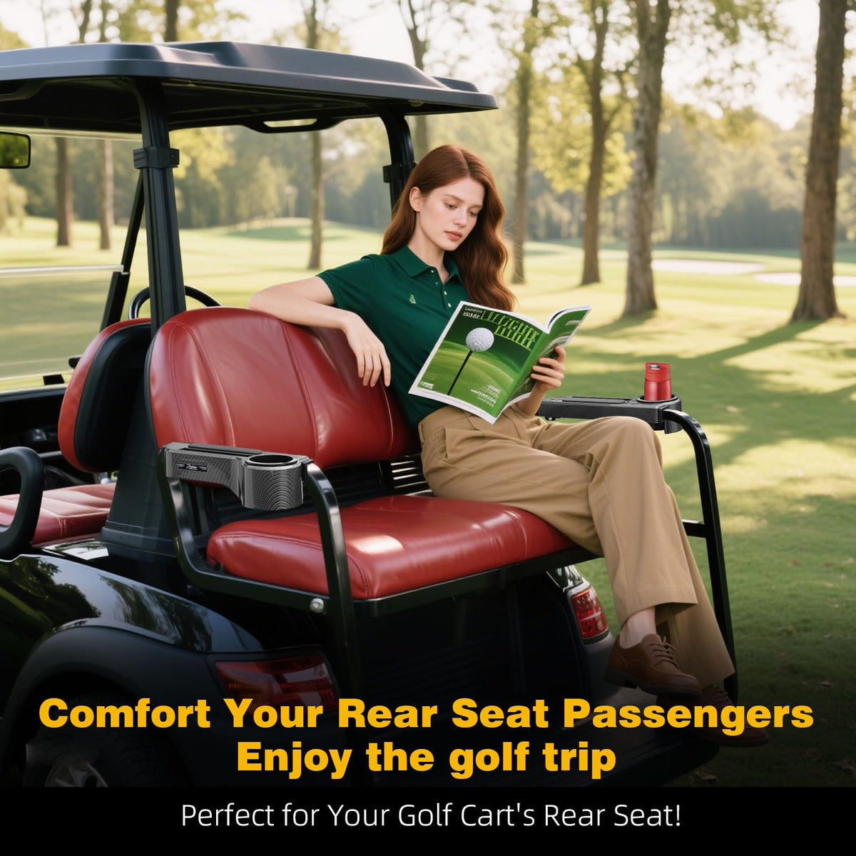 Roykaw carbon-fiber look armrest adds sleek, durable styling.