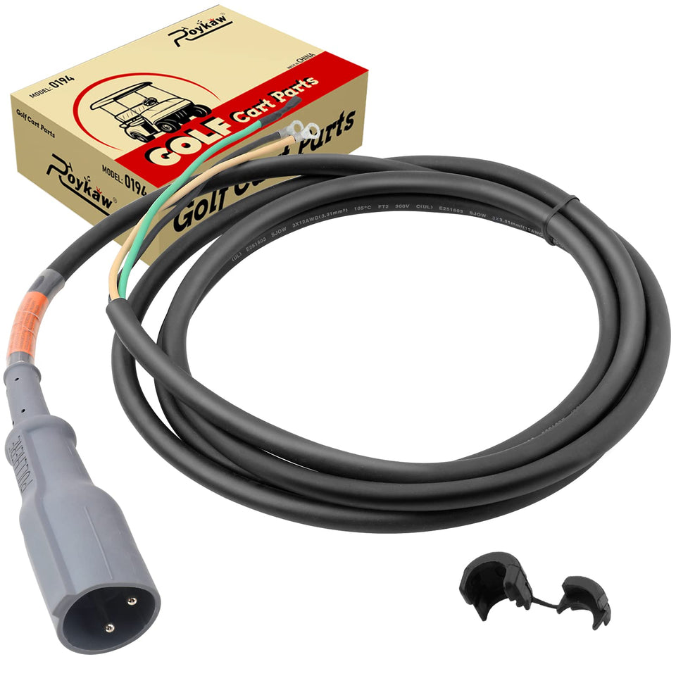 Roykaw club car 48V charger plug cord closeup showing durable connection for reliable charging.