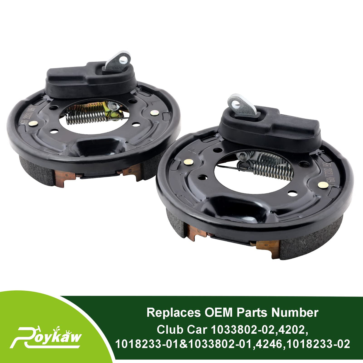Roykaw brake assembly, passenger-side view, balanced braking for Club Car DS