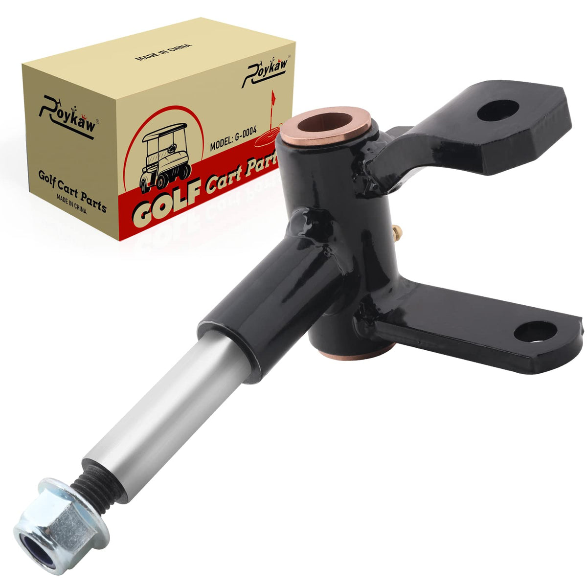 Roykaw passenger-side spindle for Club Car Precedent improves steering control on 2004+ models.