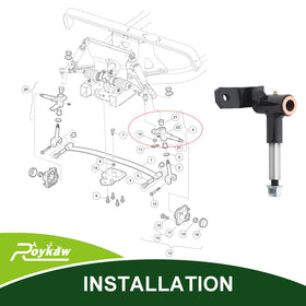 Roykaw spindle connection area illustrates proper hub integration and steering compatibility
