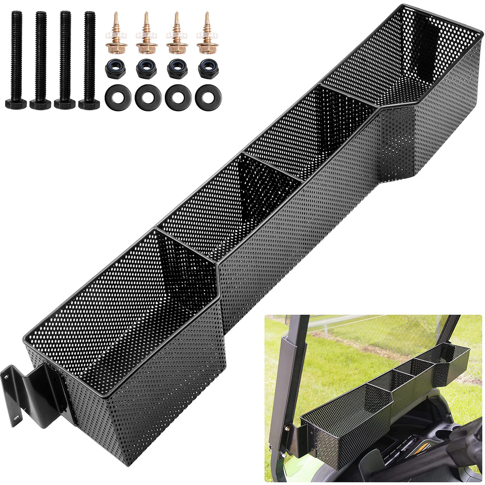 Roykaw front basket tray installed on Club Car Precedent for easy item access