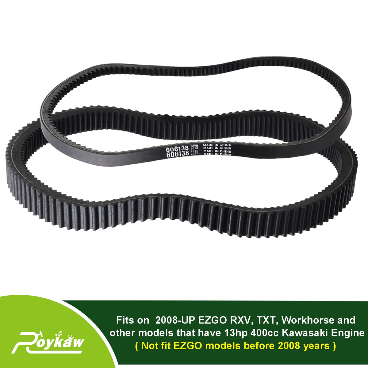 Roykaw clutch drive belt kit for EZGO TXT supports steady hill climbs.