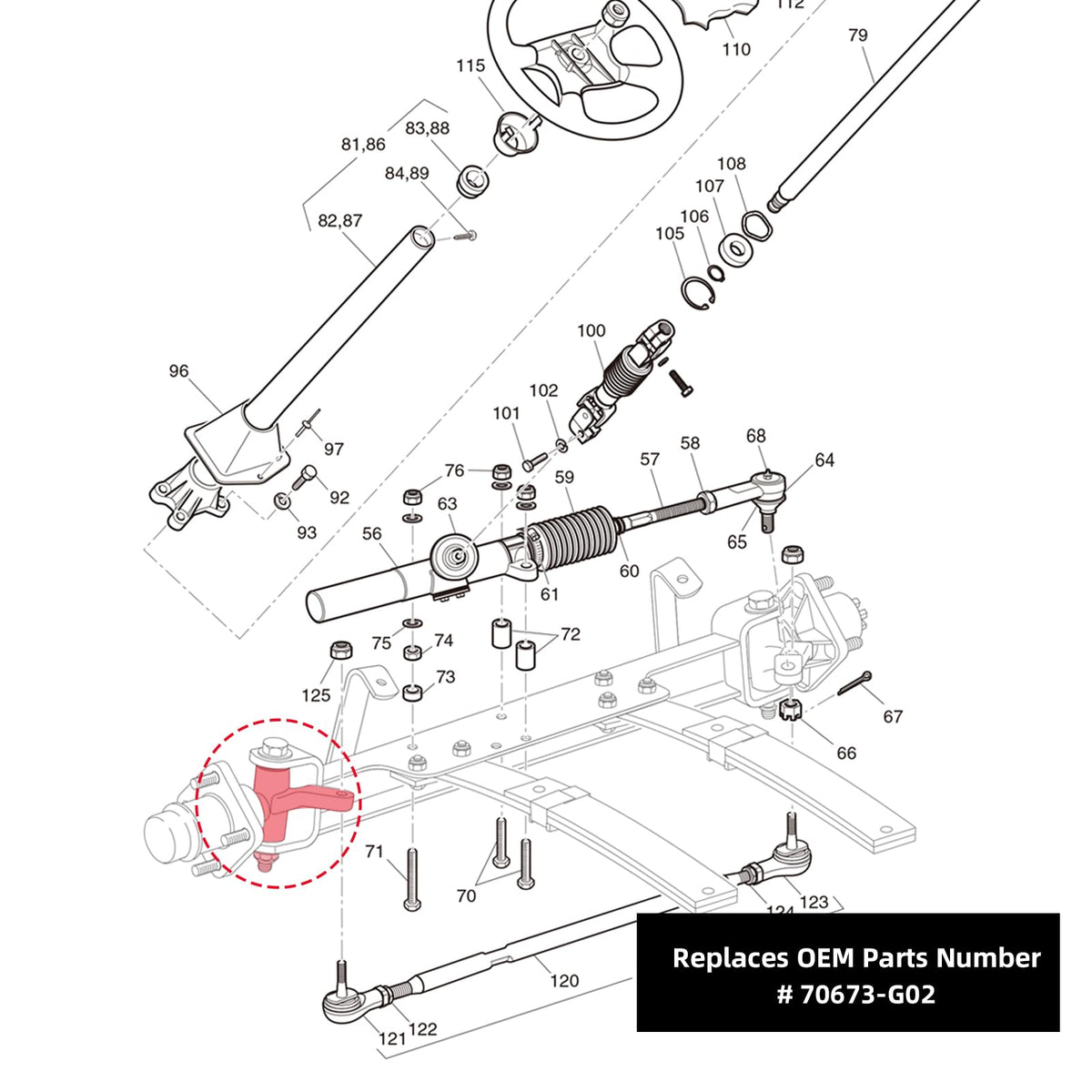 Roykaw spindle designed for EZGO TXT 2001-up gas and electric models.