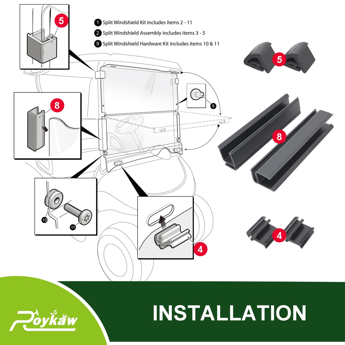 Roykaw windscreen installation is drill-free and tool-free for quick setup.