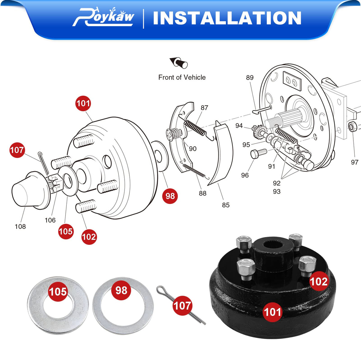  Roykaw EZGO 4-stud brake drum for secure wheel mounting