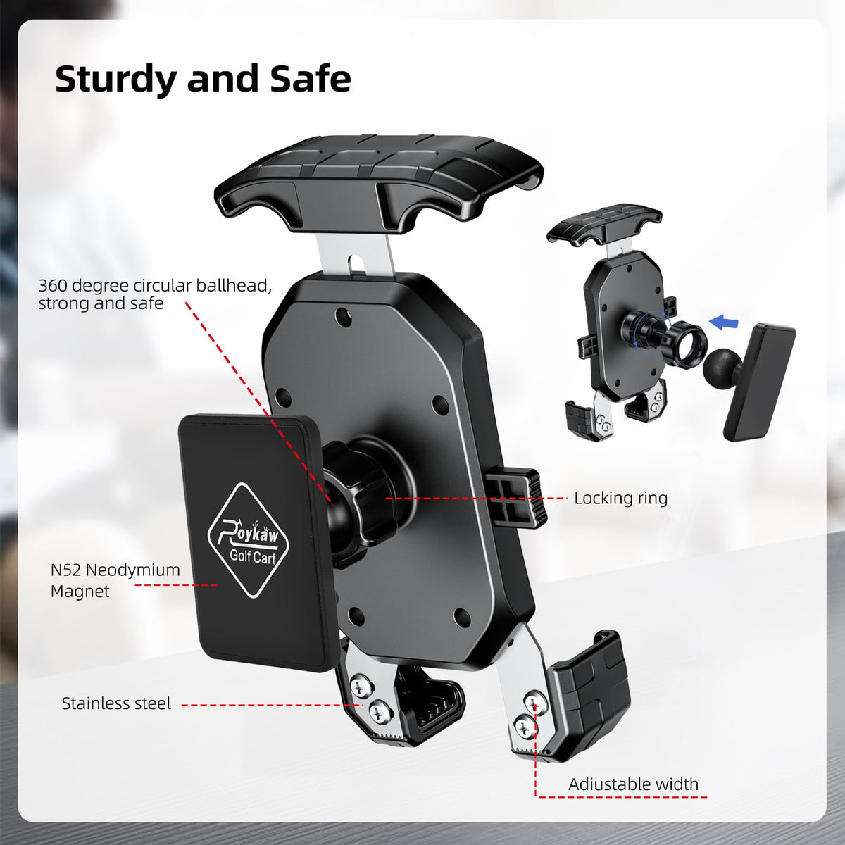 Roykaw frame-fit mount compatible with EZGO, Club Car, and Yamaha carts