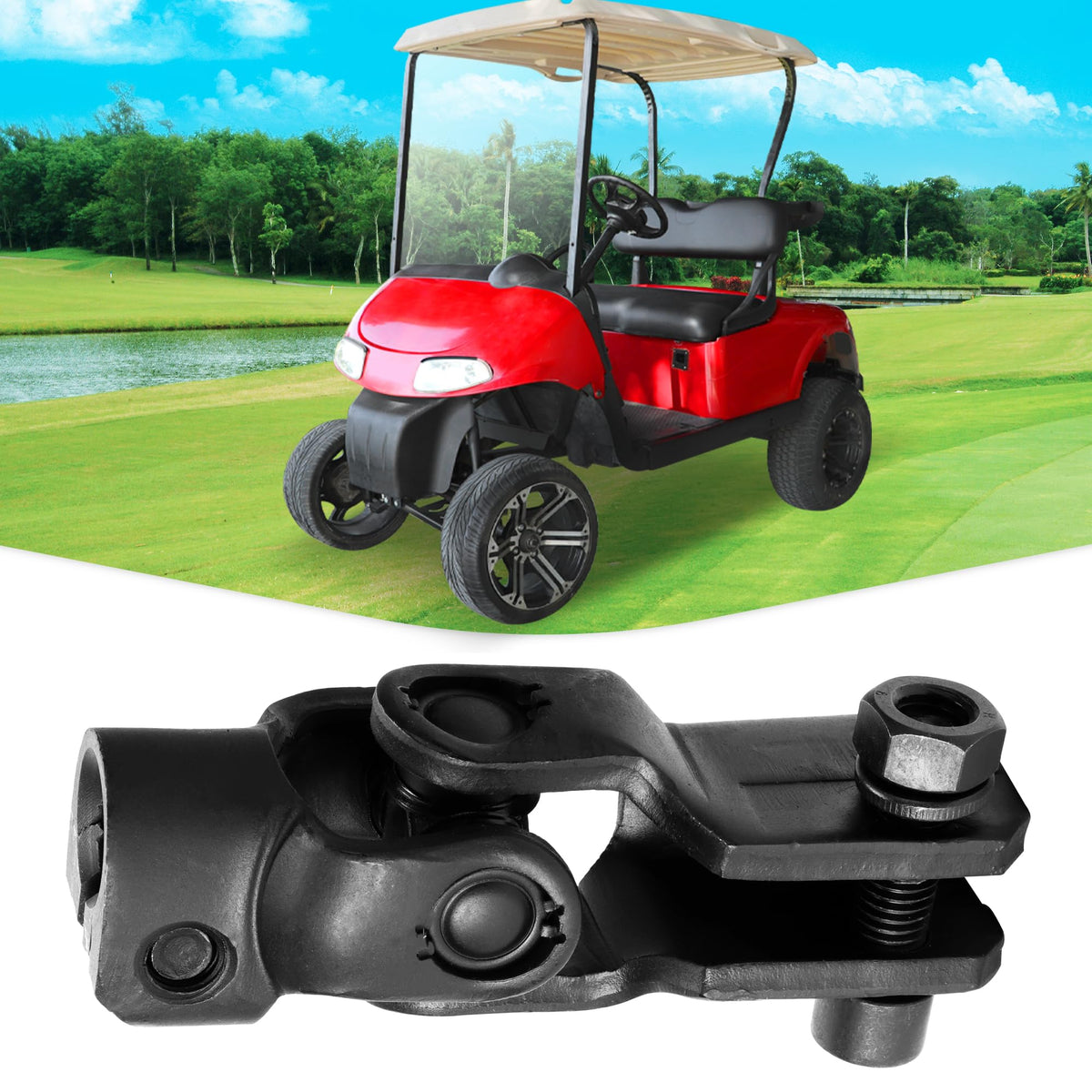 Roykaw EZGO RXV steering-yoke confirms compatibility across gas and electric versions.