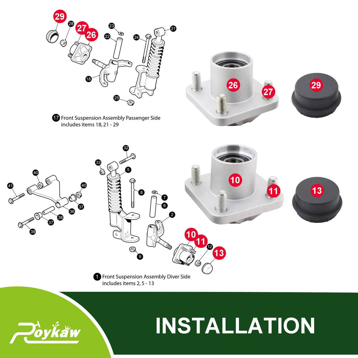 Roykaw EZGO RXV hub assembly ready for quick installation