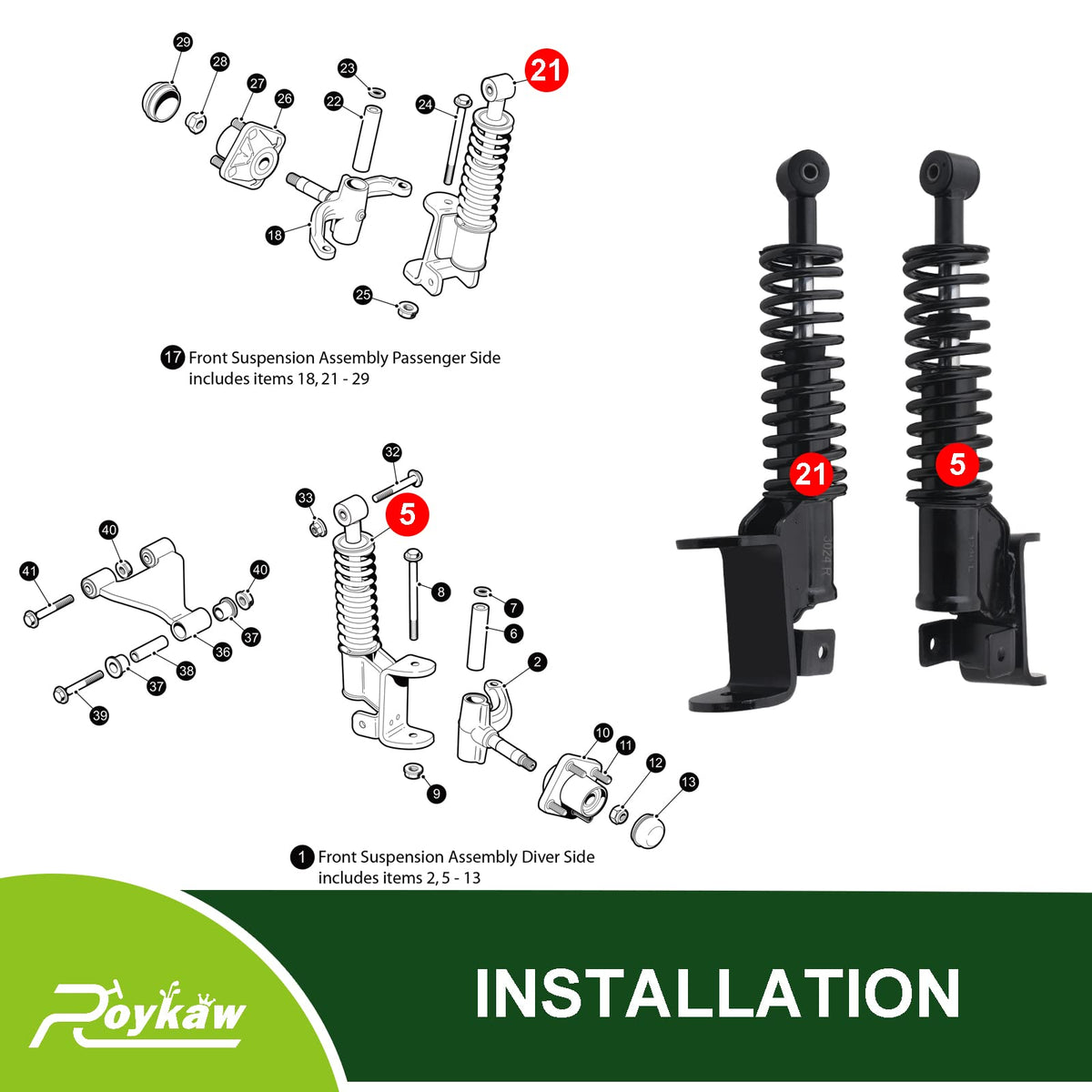 OEM-spec replacement for EZGO RXV front suspension.
