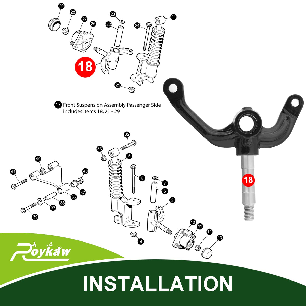 Roykaw EZGO RXV spindle compatibility check across 2008+ models.