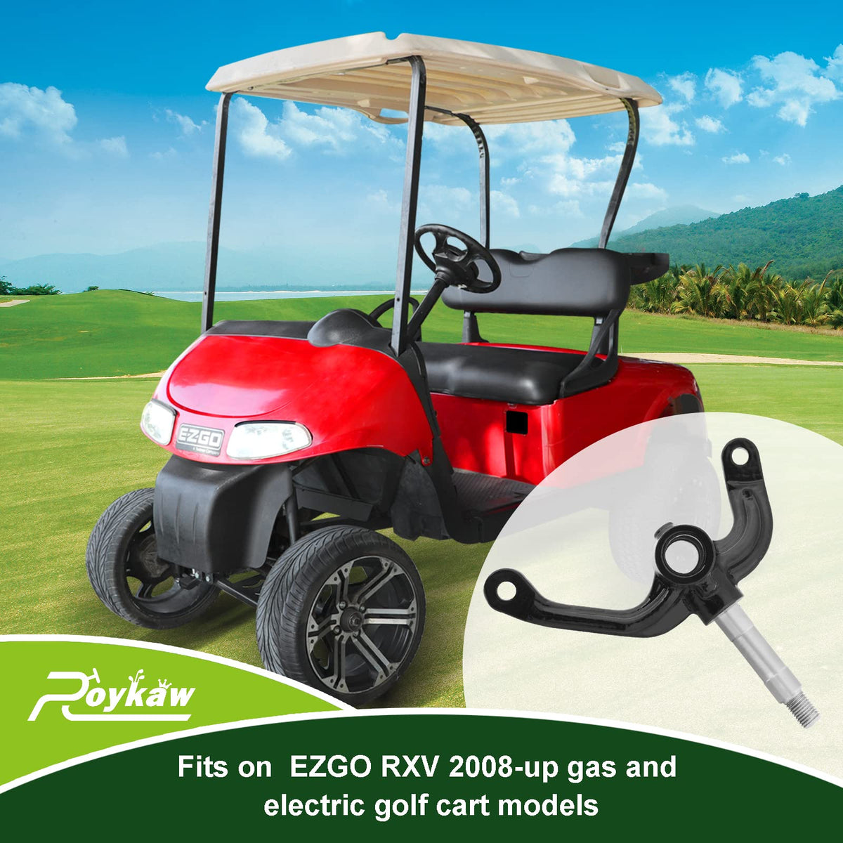 Roykaw EZGO RXV spindle packaging indicating complete passenger-side unit.