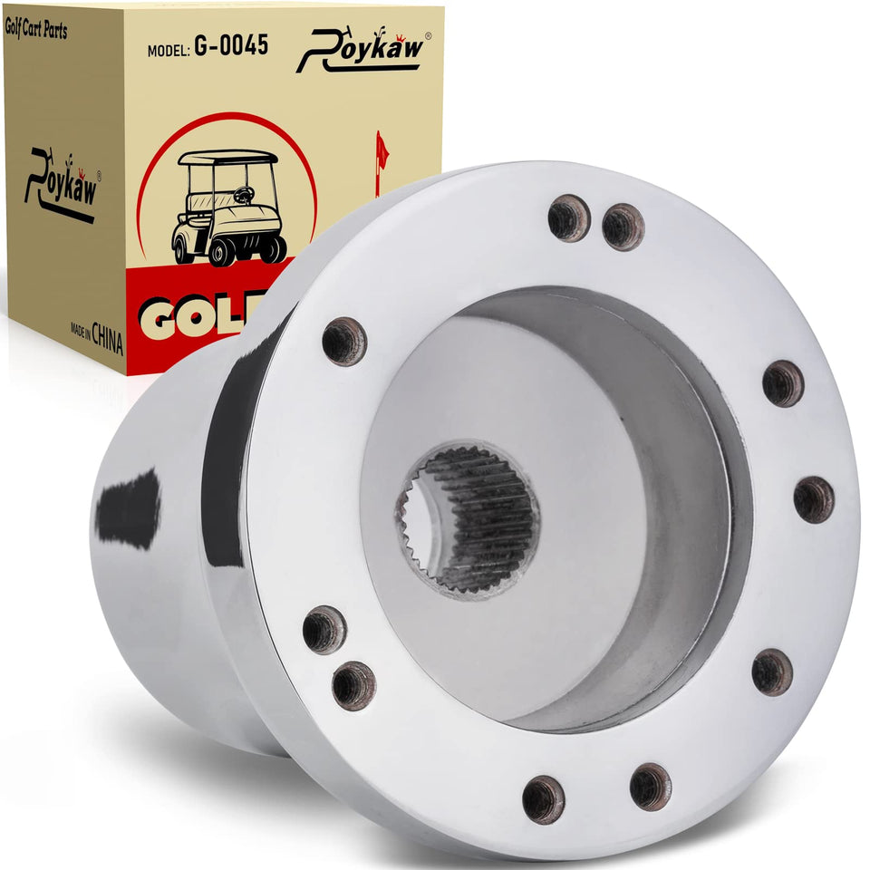 Roykaw EZGO RXV/TXT steering wheel adapter for 5/6-hole wheels offers secure fit.