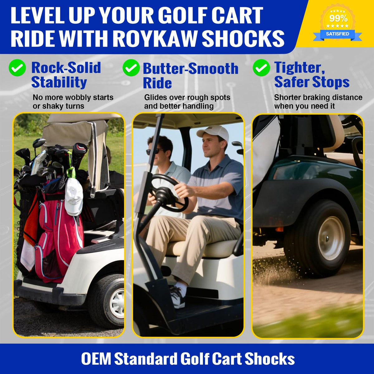 Roykaw ezgo-txt-1994-up-rear-fit image shows easy installation and ride-smoothness.