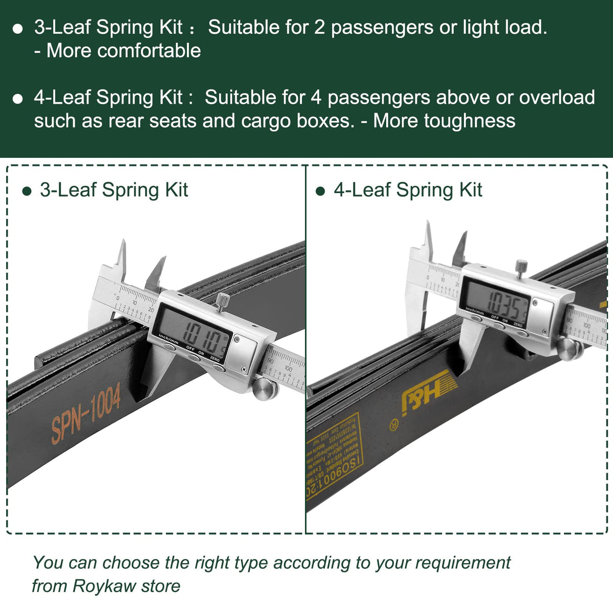 Roykaw EZGO TXT 3-leaf springs with stainless sleeves for longevity