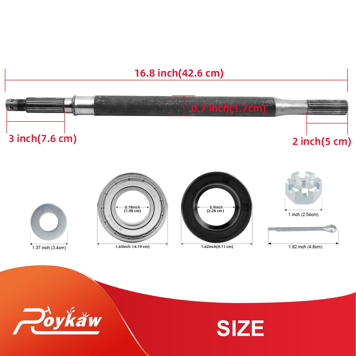 Roykaw EZGO axle shaft assembly ready for simple fit.