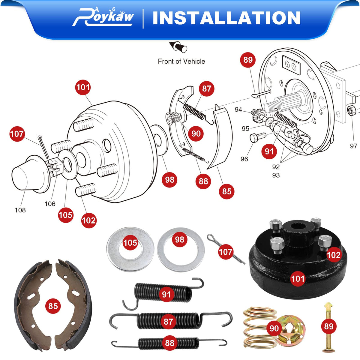 Roykaw EZGO TXT brake drum replacement for OEM 19186-G1P
