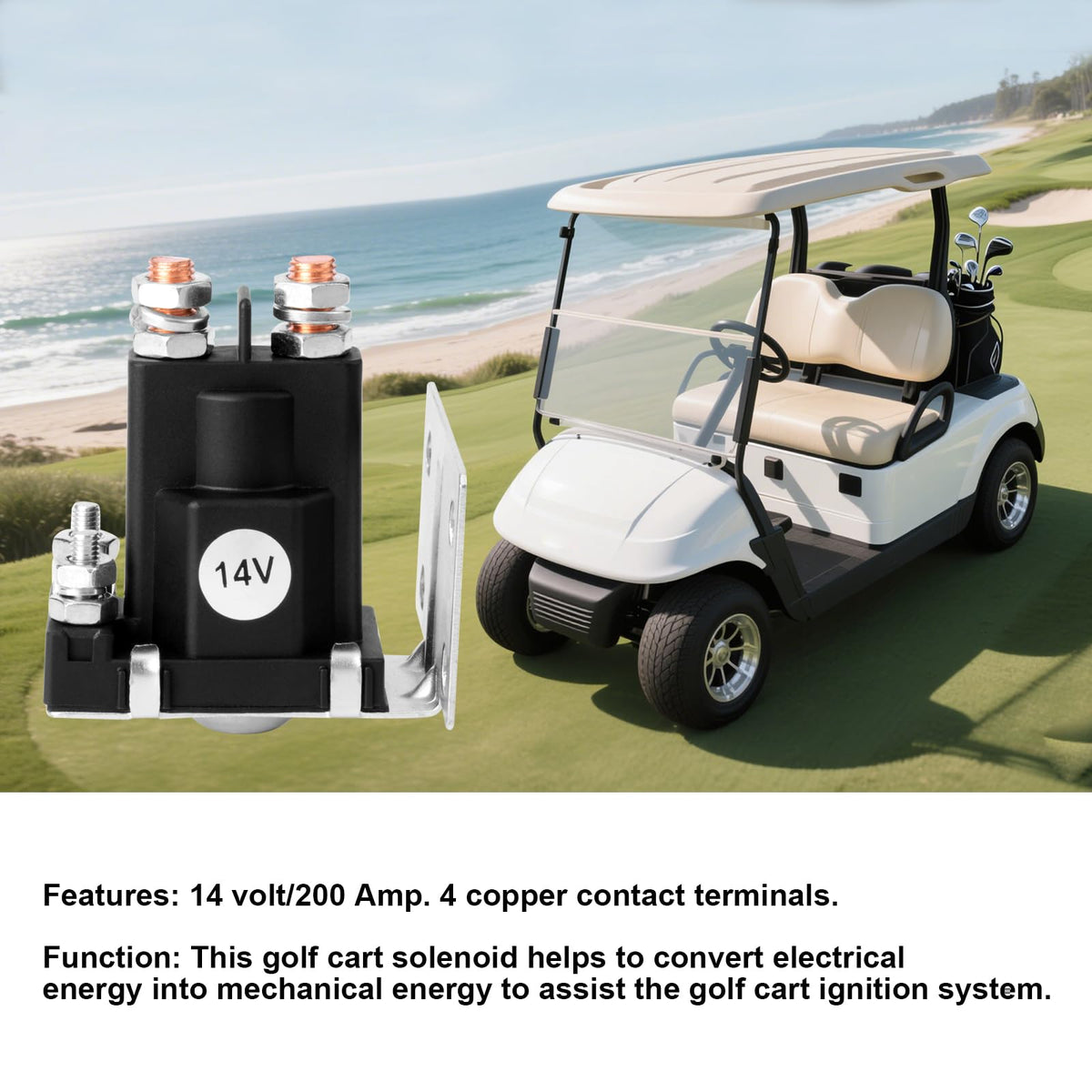 Roykaw EZGO TXT compatible solenoid for smooth engine engagement.