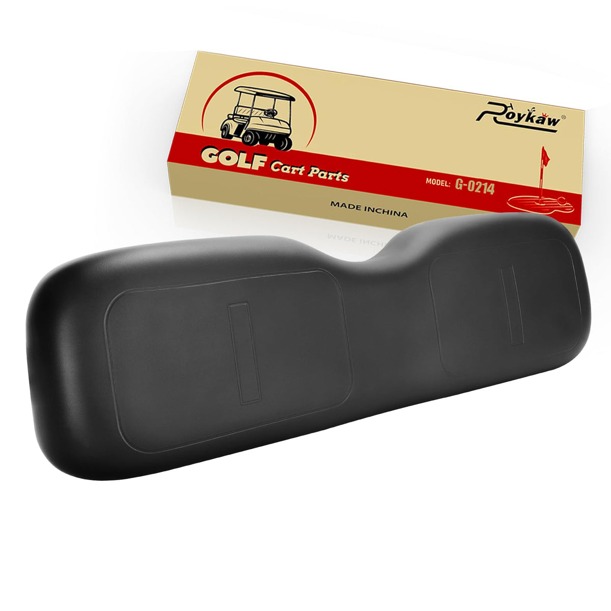 Roykaw EZGO TXT front-seat backrest close-up shows durable PVC leather and snug fit.